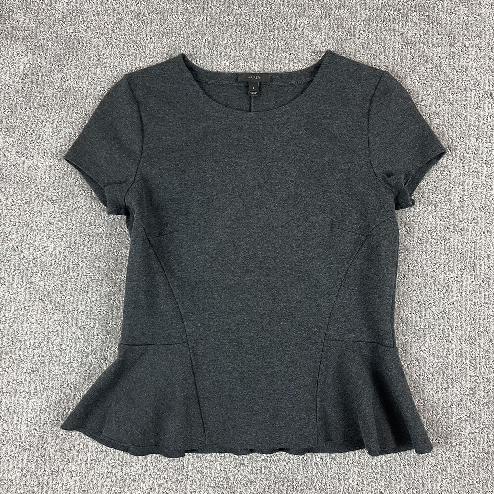 J Crew Shirt Womens Small Gray Peplum Short Sleeve Stretch Casual Top Chic